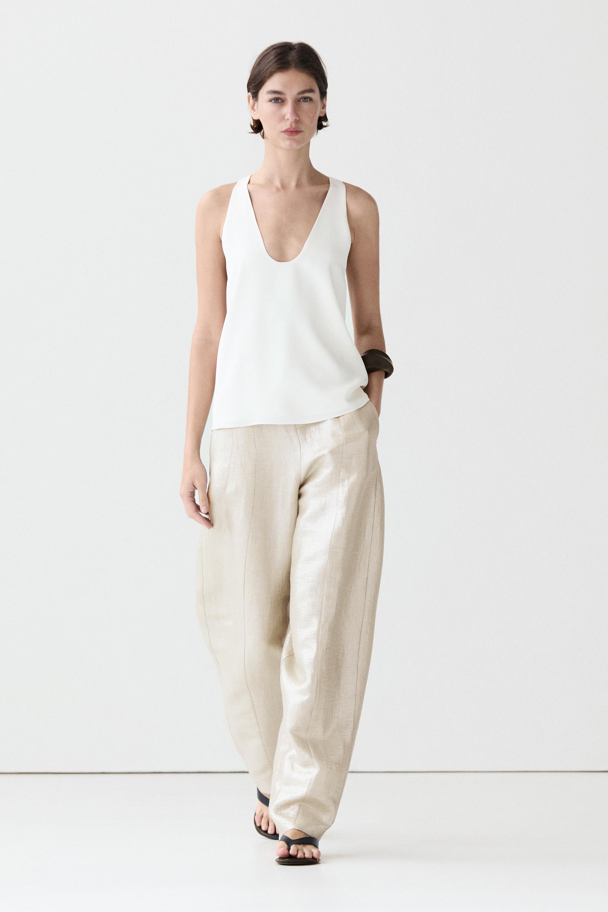 Pantalon fluide en lin métallisé
